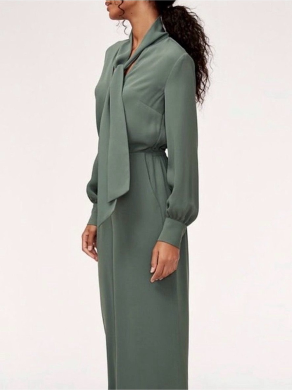 Barbara (Aritizia) Long Sleeve Tie-Neck Jumpsuit - Sage Green - Sz XXS